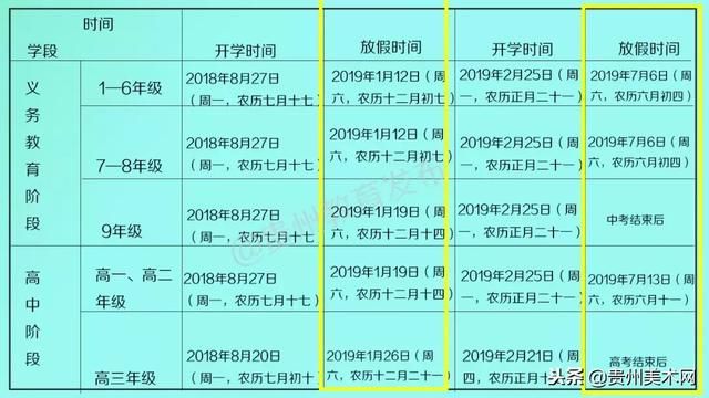 2018-2019年度贵州中小学开学放假时间来袭!