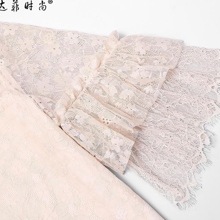 2018夏装新款欧美时尚荷叶袖蕾丝短上衣+花边