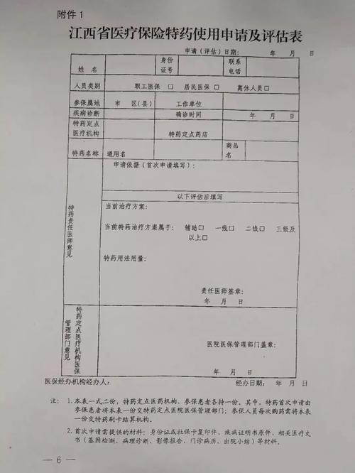 病理診斷,影像報告,門診病歷,出院小結); 4,填寫江西省醫療保險特藥